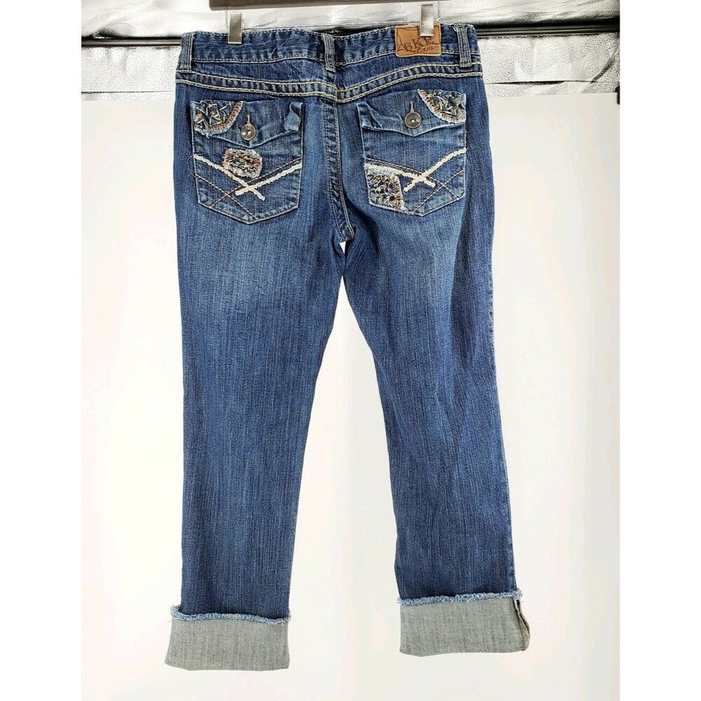 BKE Lexi Raw Hem Cuffed Crop Capri Jeans Studded Flap Pocket Thick Stitch 29